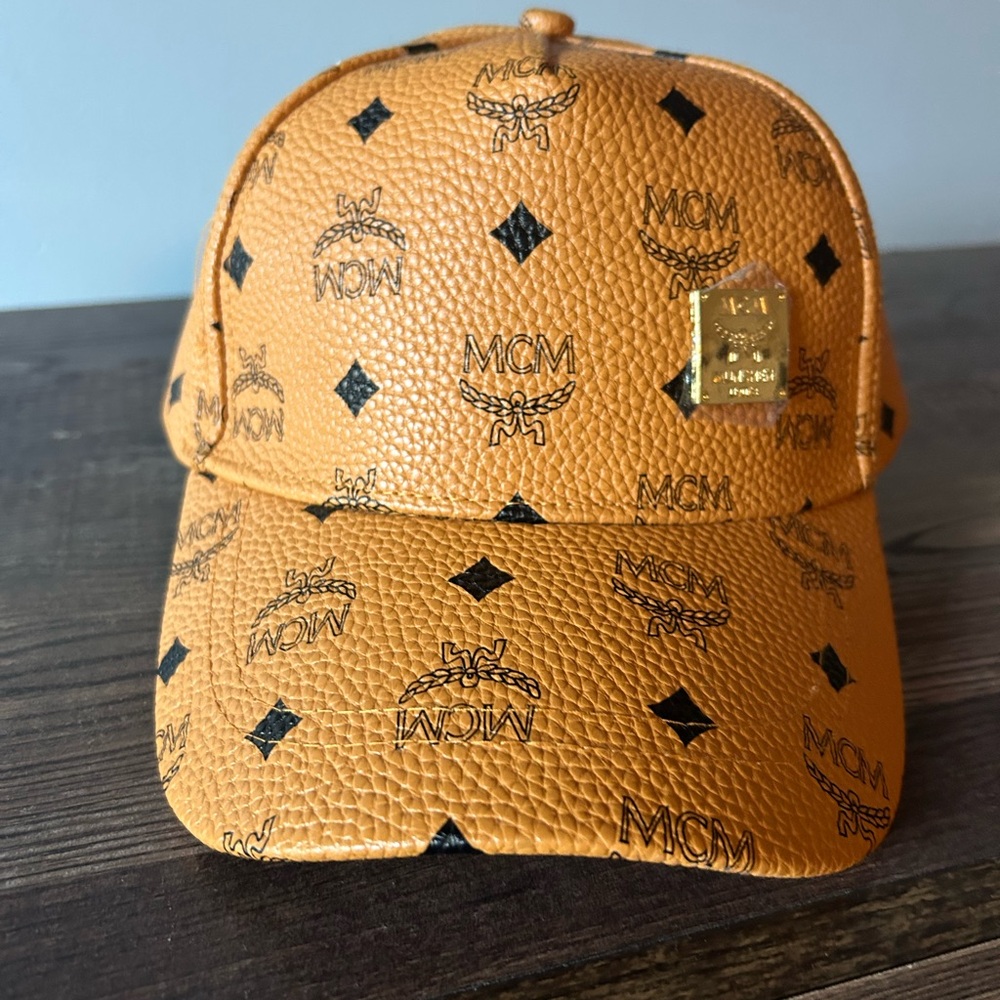 MCM Gold Monogram Leather Hat